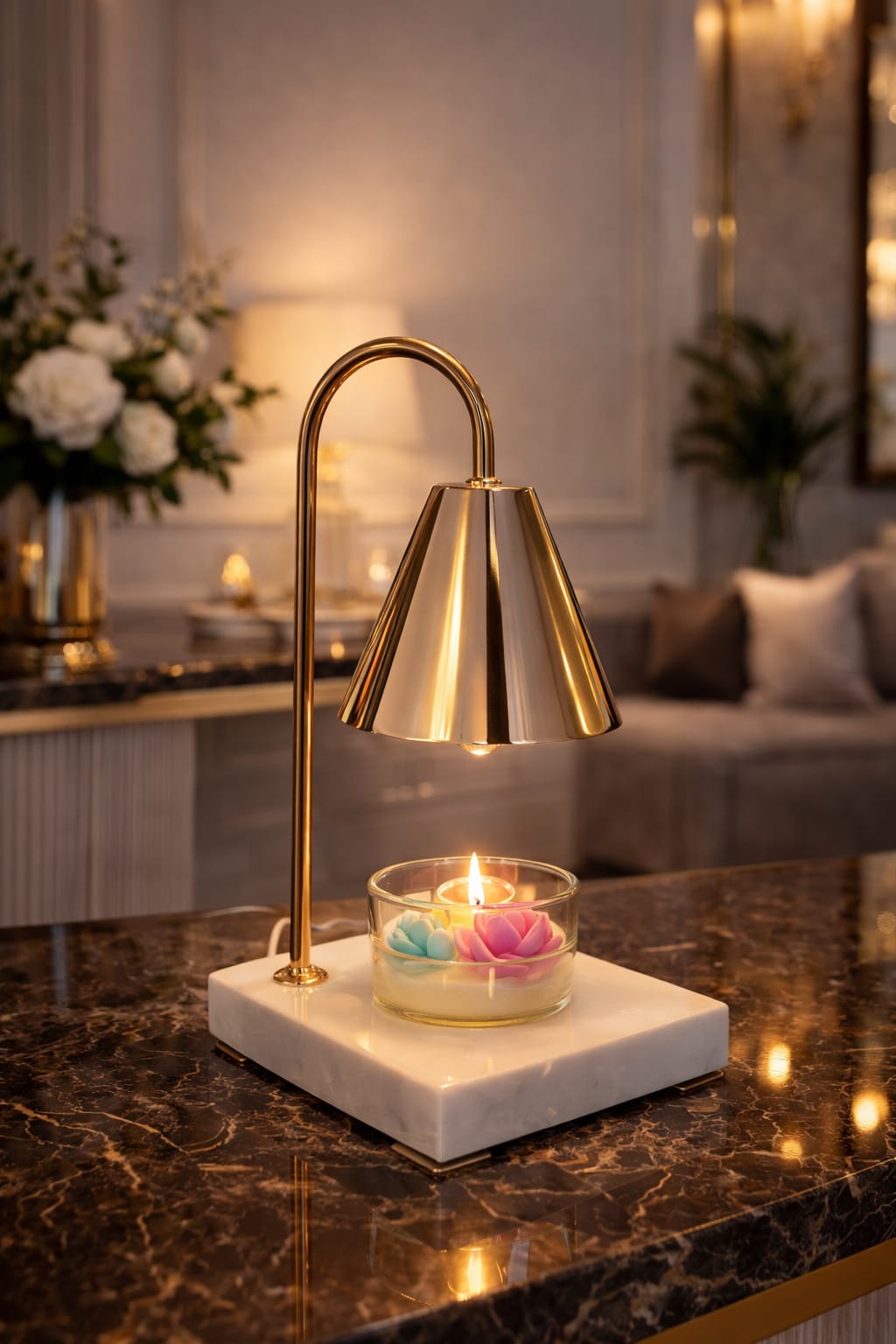 Table lampader with base marble