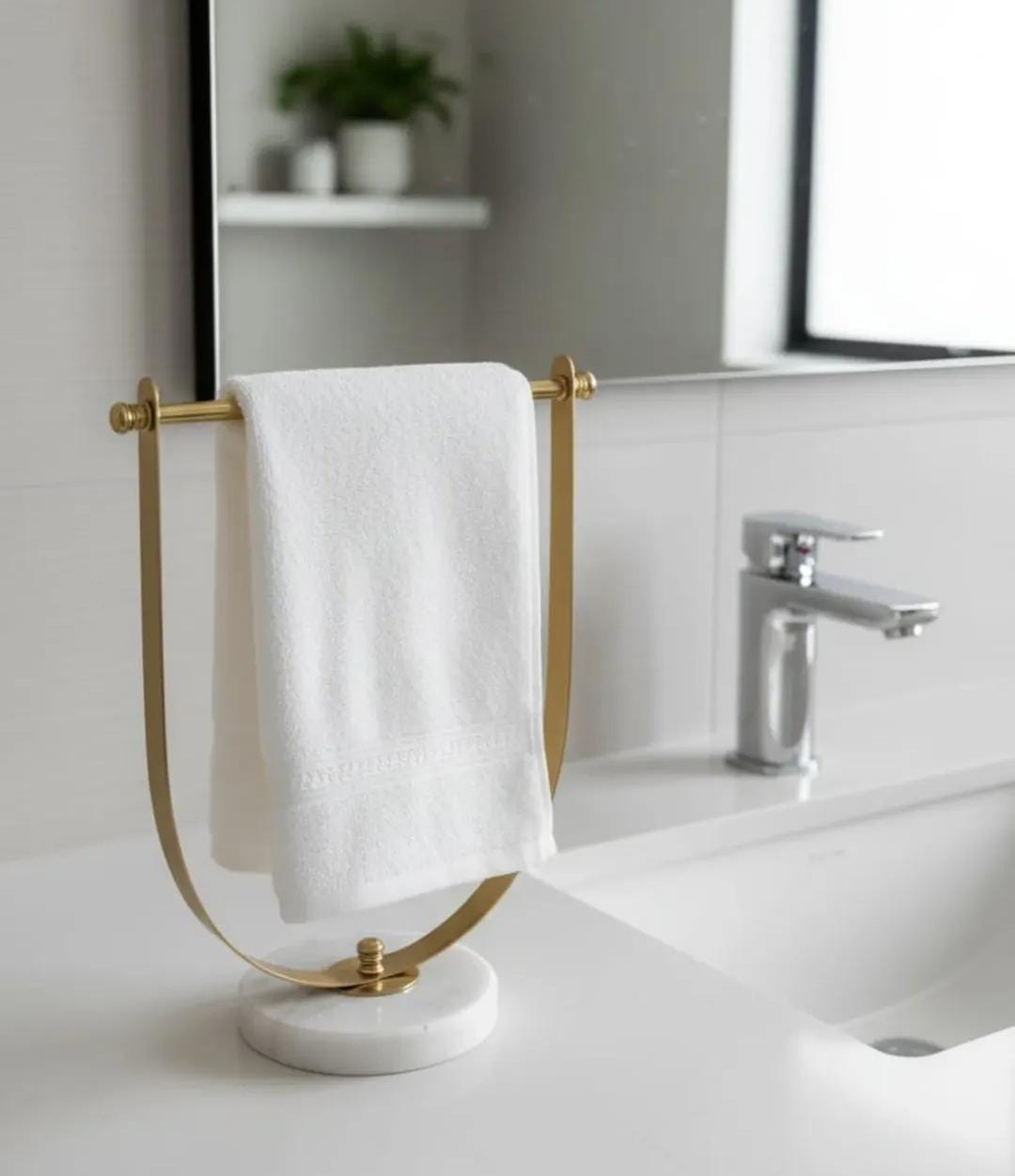 Towel stand with a circular marble base