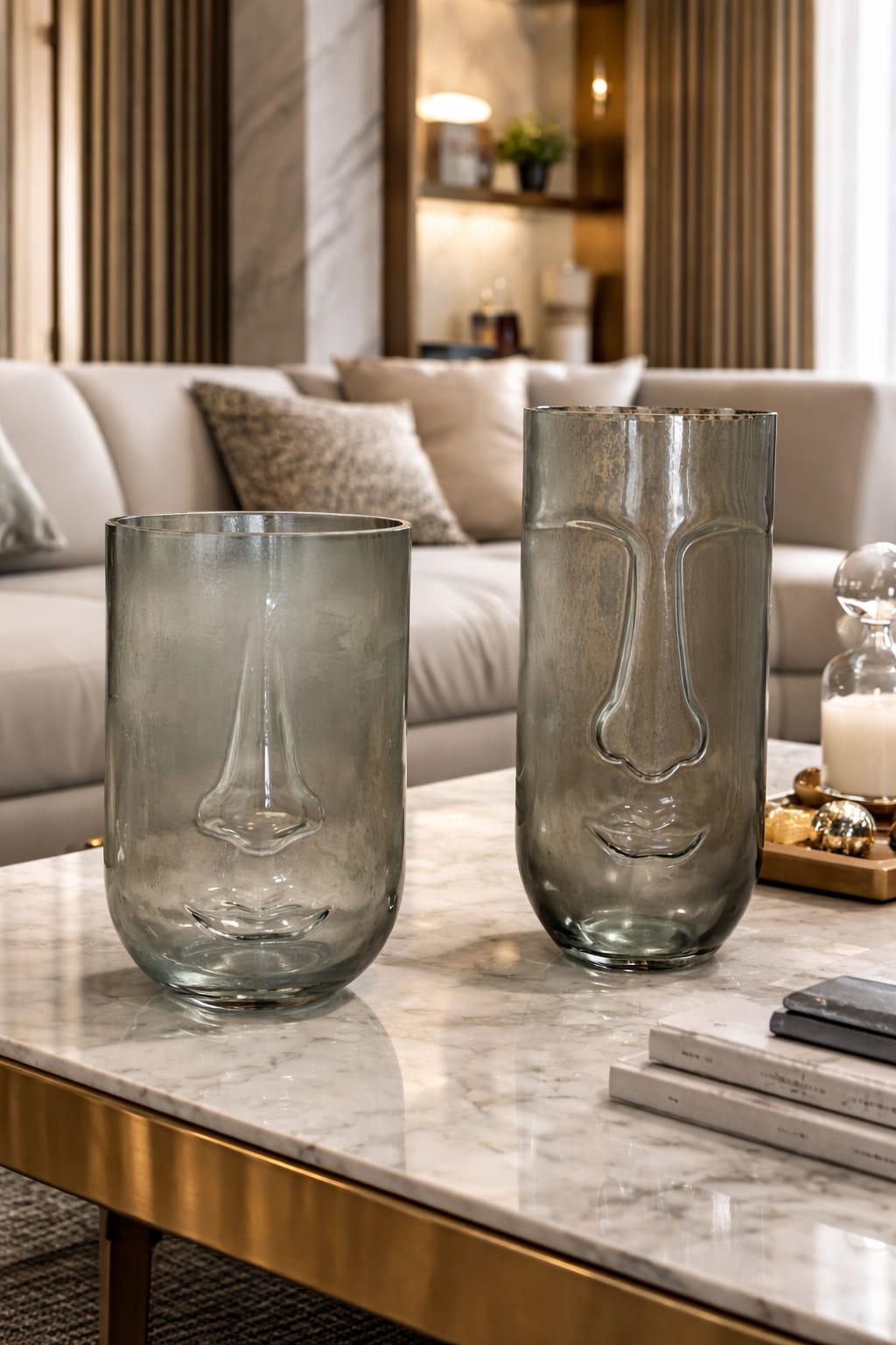 Vase glass black face big