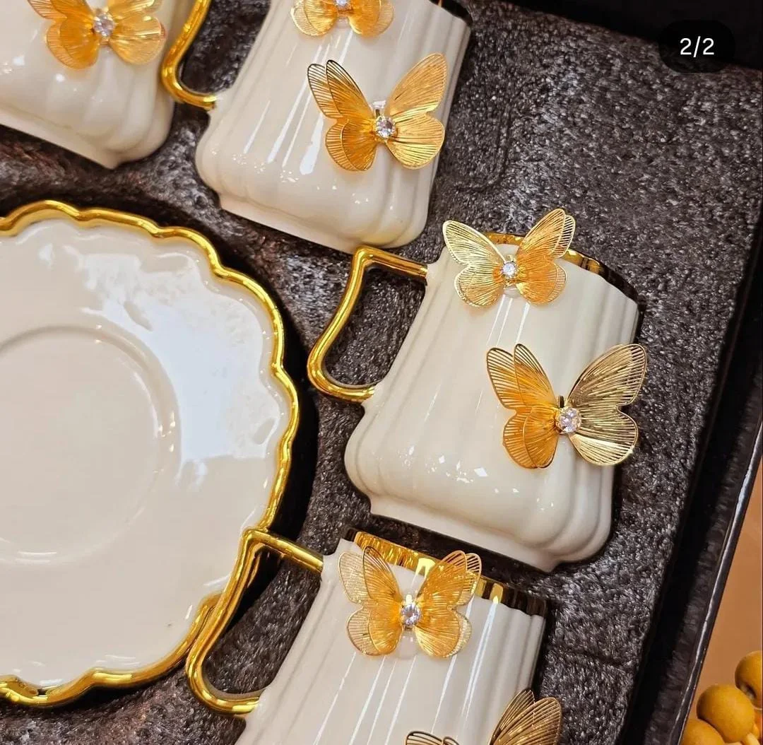 Coffee cups white & butterfly gold - Image 5