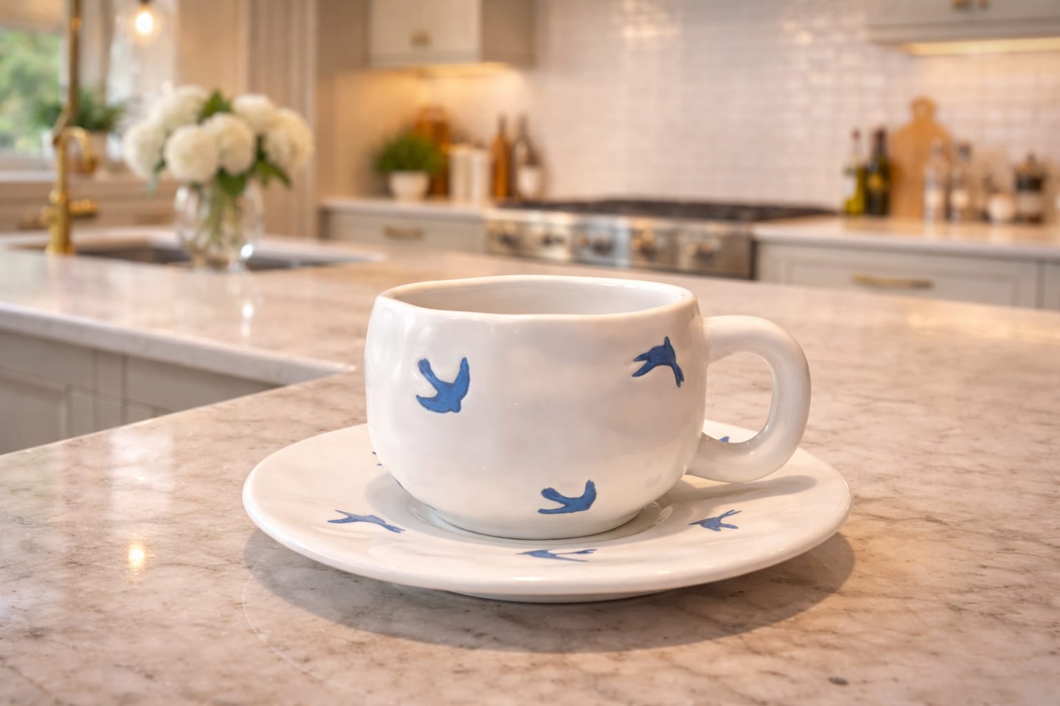 Colorful Mugs with Saucers