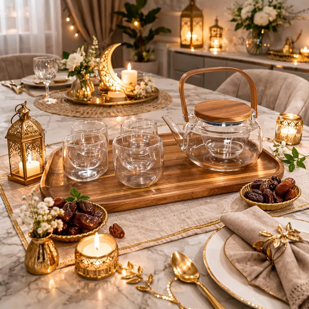 Glass teapot set with wooden details - Image 7