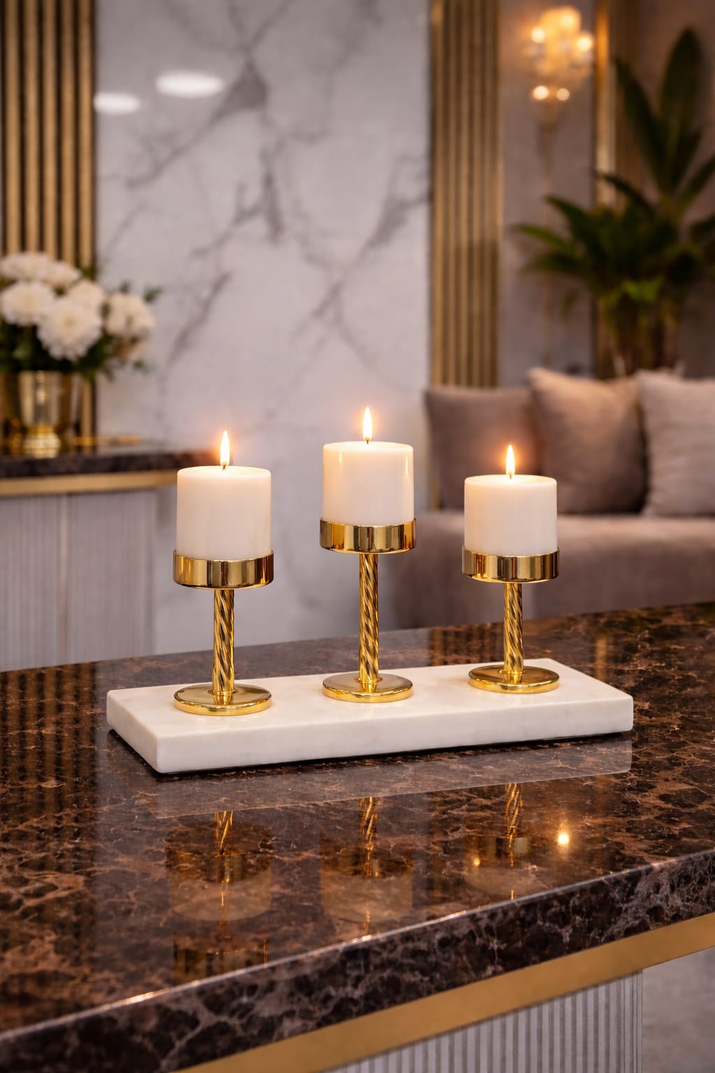 White marble triple candle