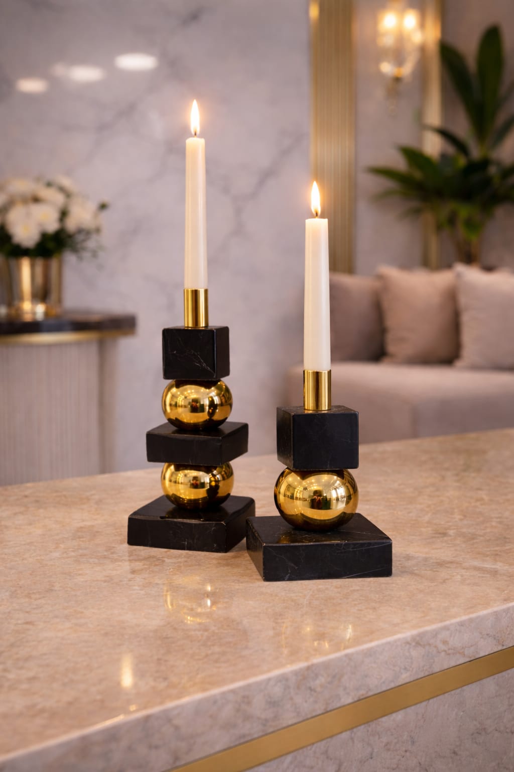 Black Marble Candle Holders