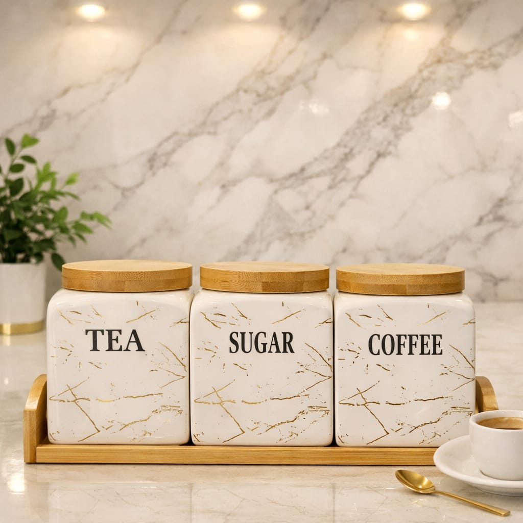 Set of 3 white spice containers