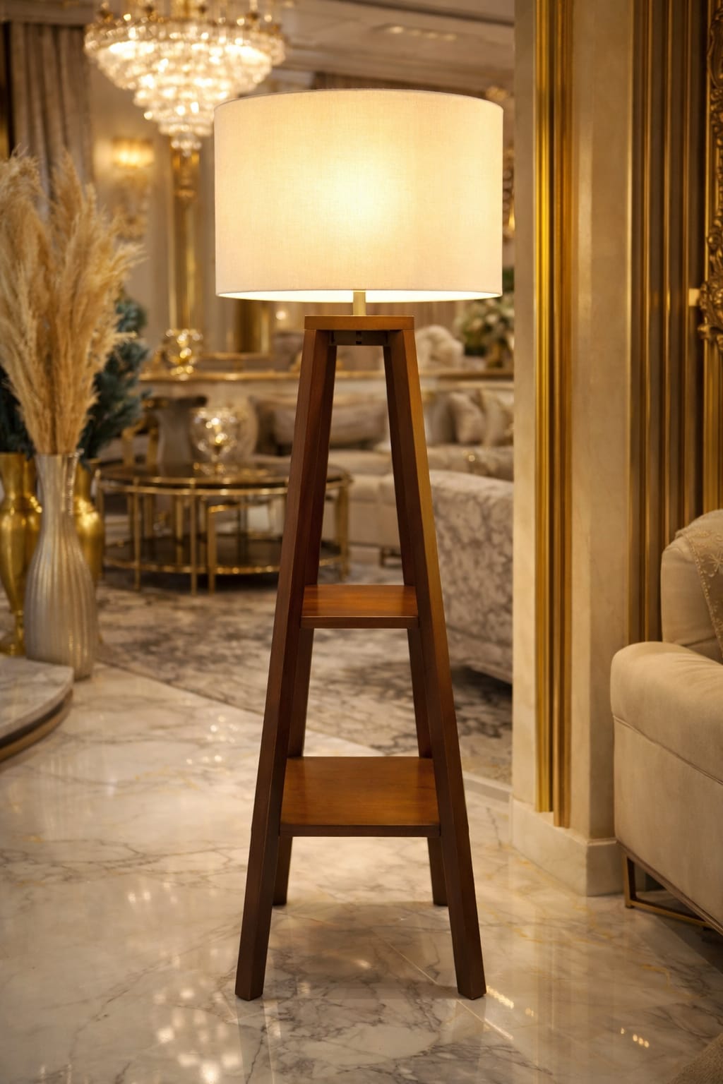 A brown wooden globe