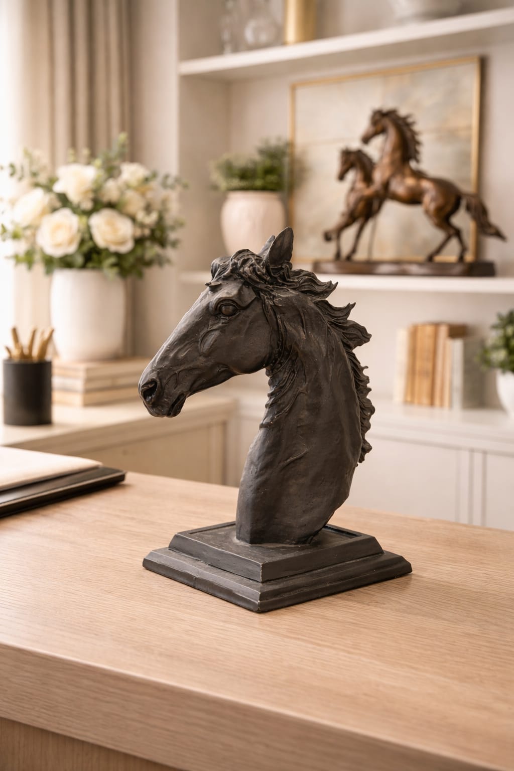 A black horse sculpture