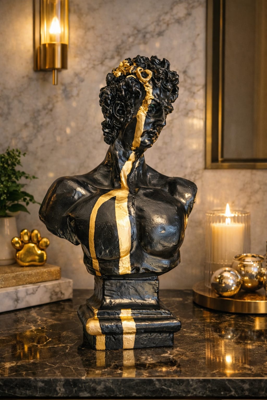 Modern luxury bust sculpture  with striking gold accents - Image 2