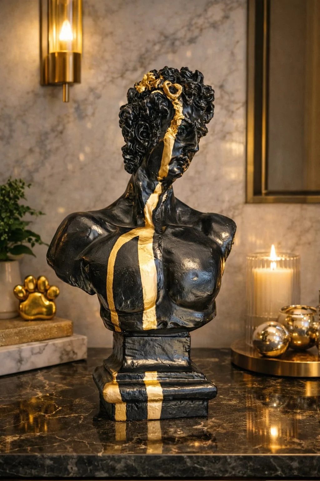 Modern luxury bust sculpture  with striking gold accents - Image 3