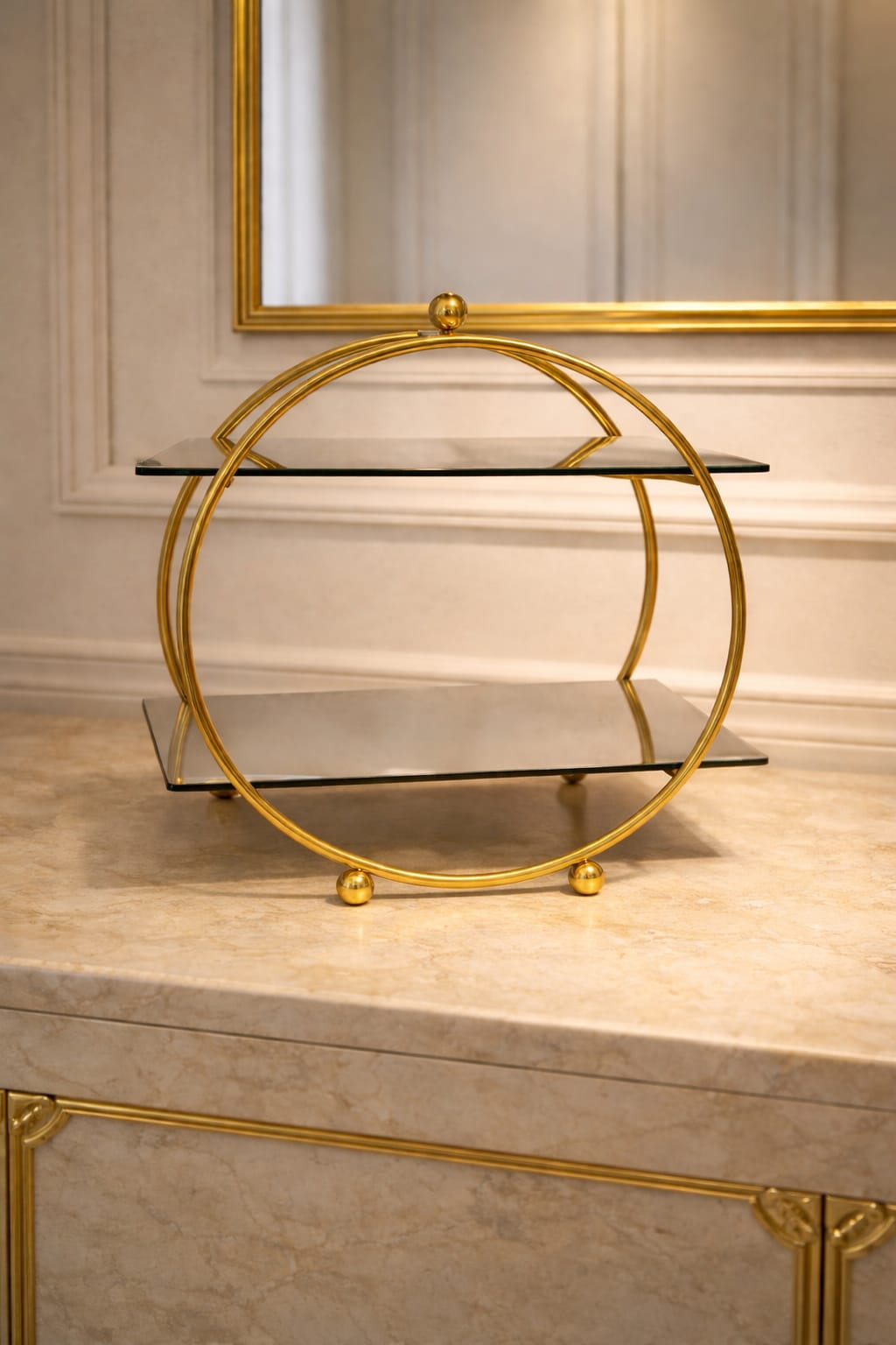 Round two-tier tray with a mirror surface