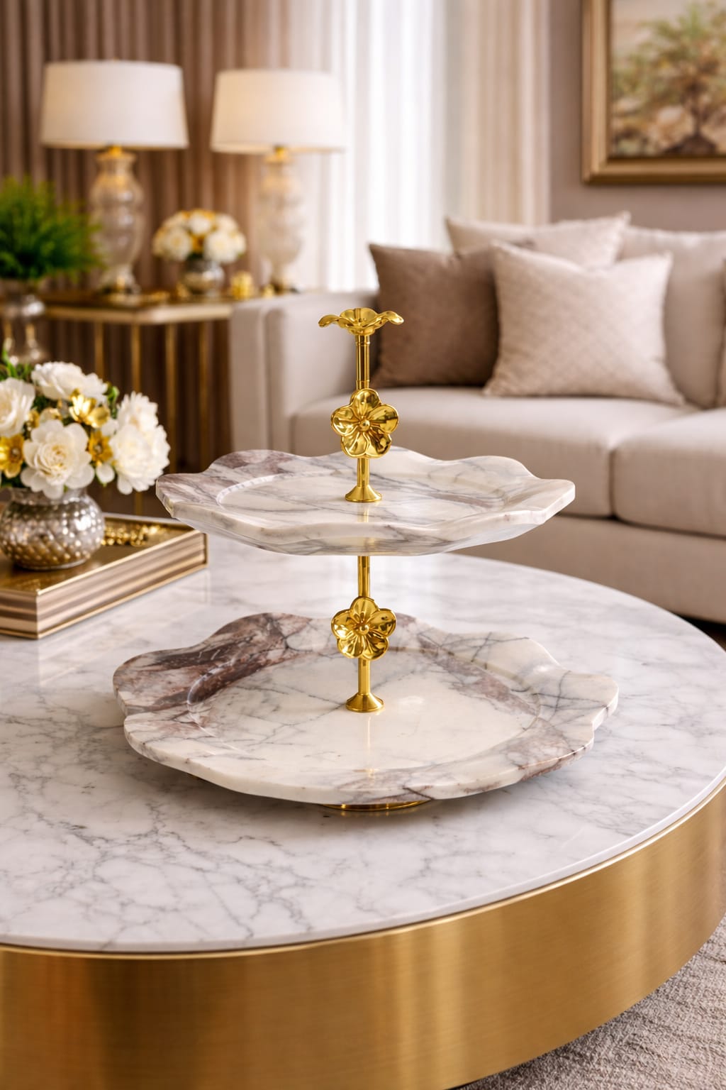 Two-tier marble tray with an elegant design