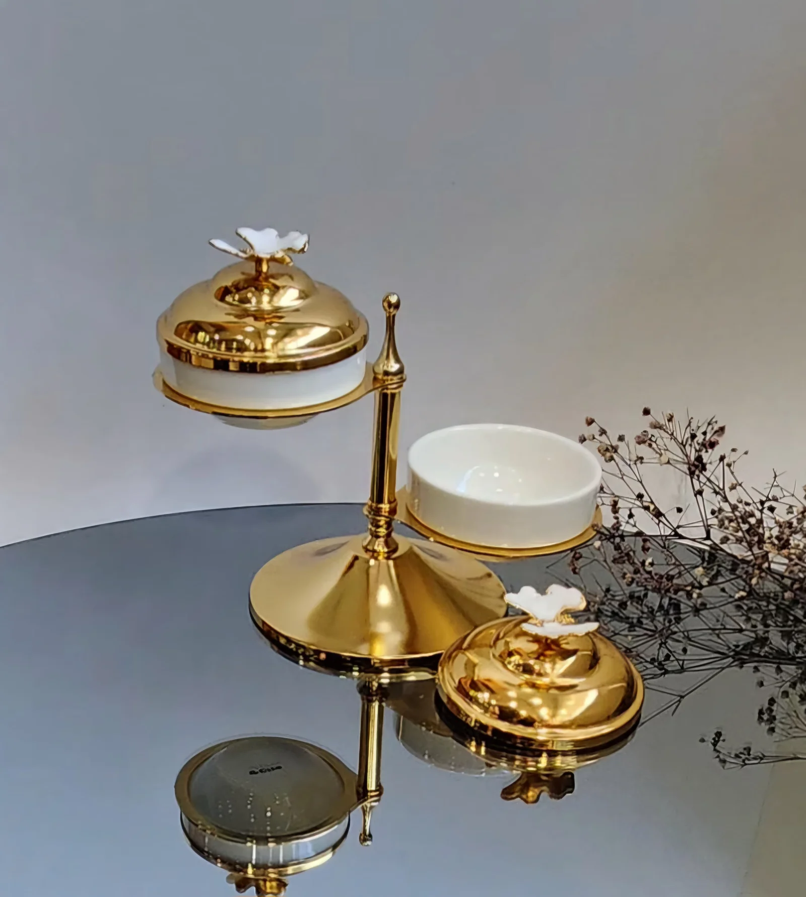 2 Bowls white and gold  with golden base - Image 2