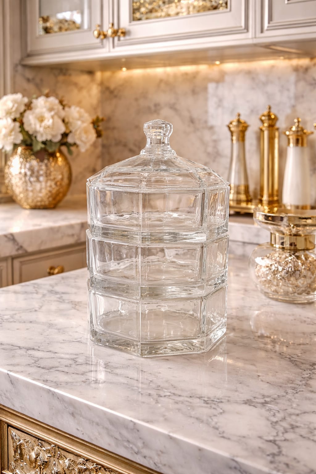 Three-tier glass candy jar