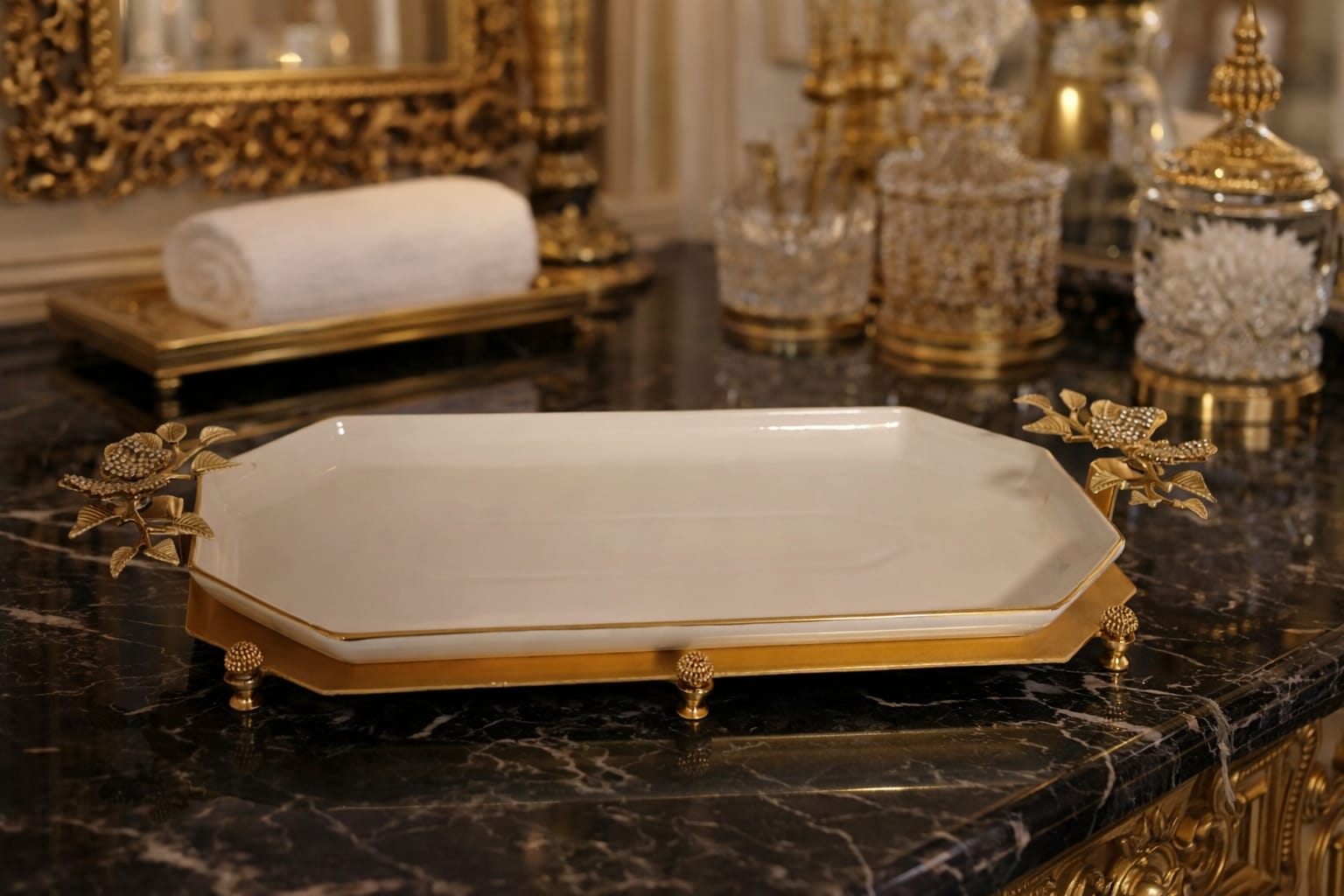plate white with a tray gold & butterfly design