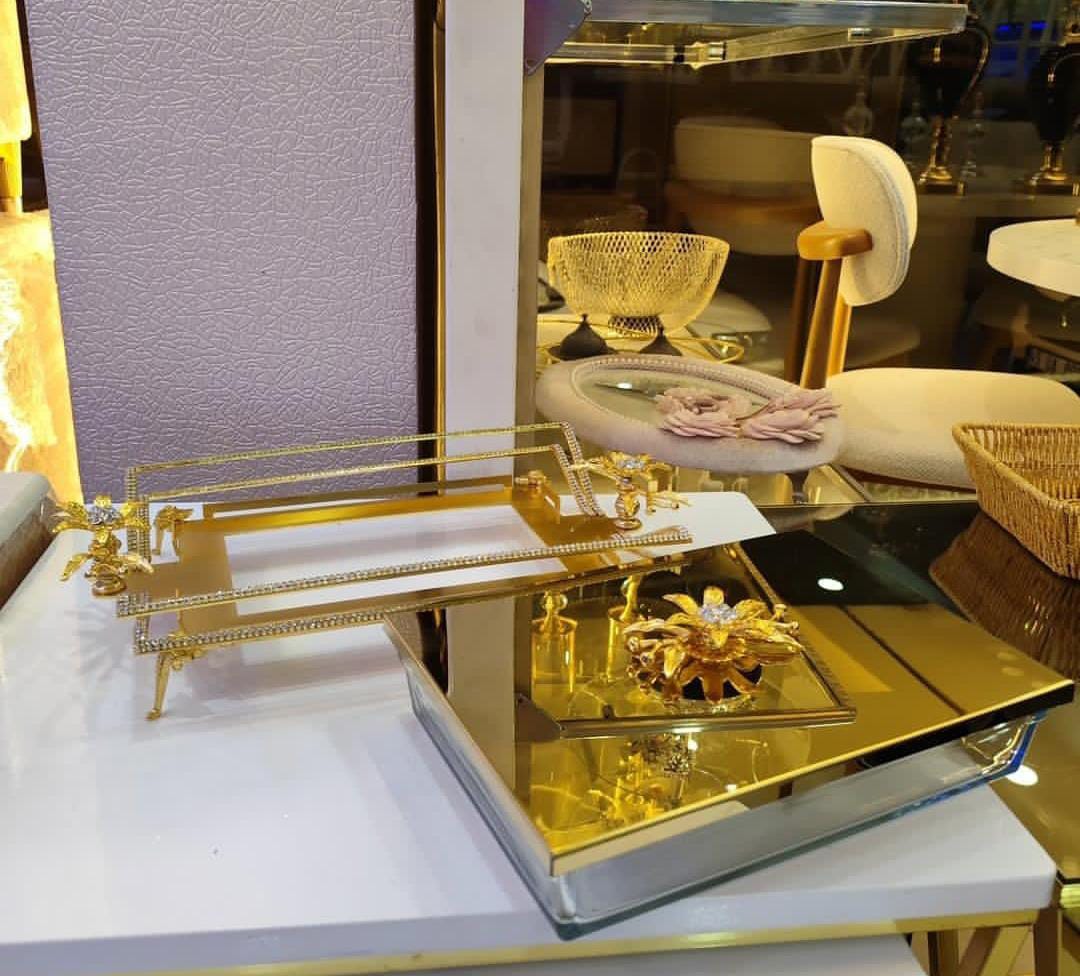 luxurios glass trey golf and rhinestone decoration