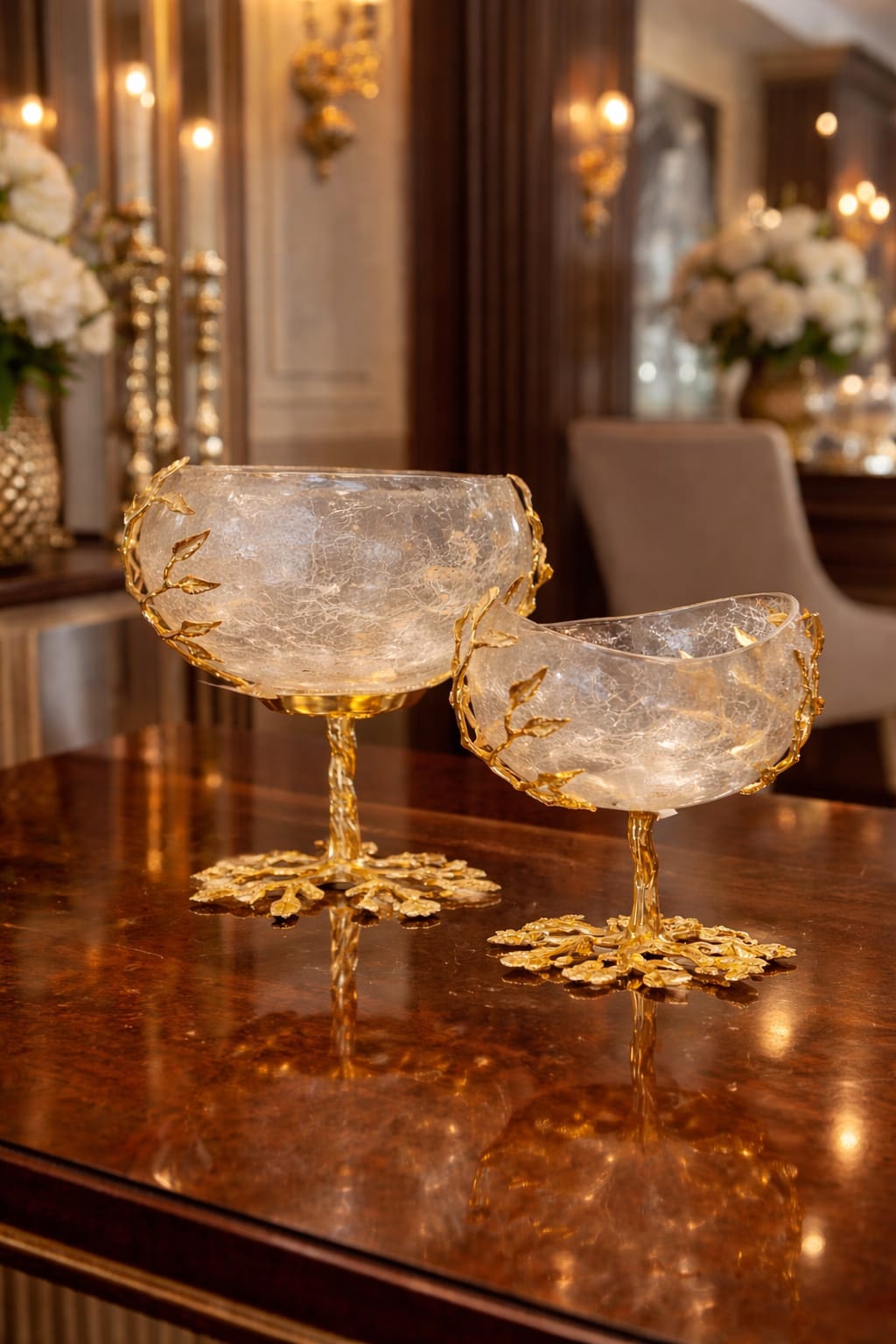 Set of 2 glass & gold bowl