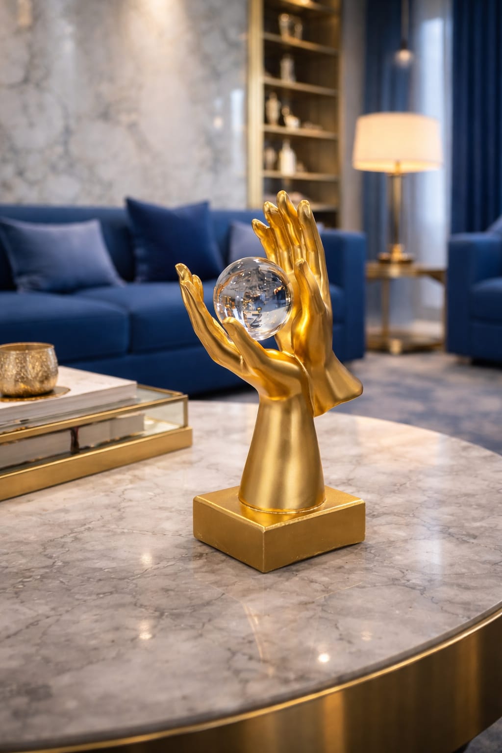 Gold hands holding a ball