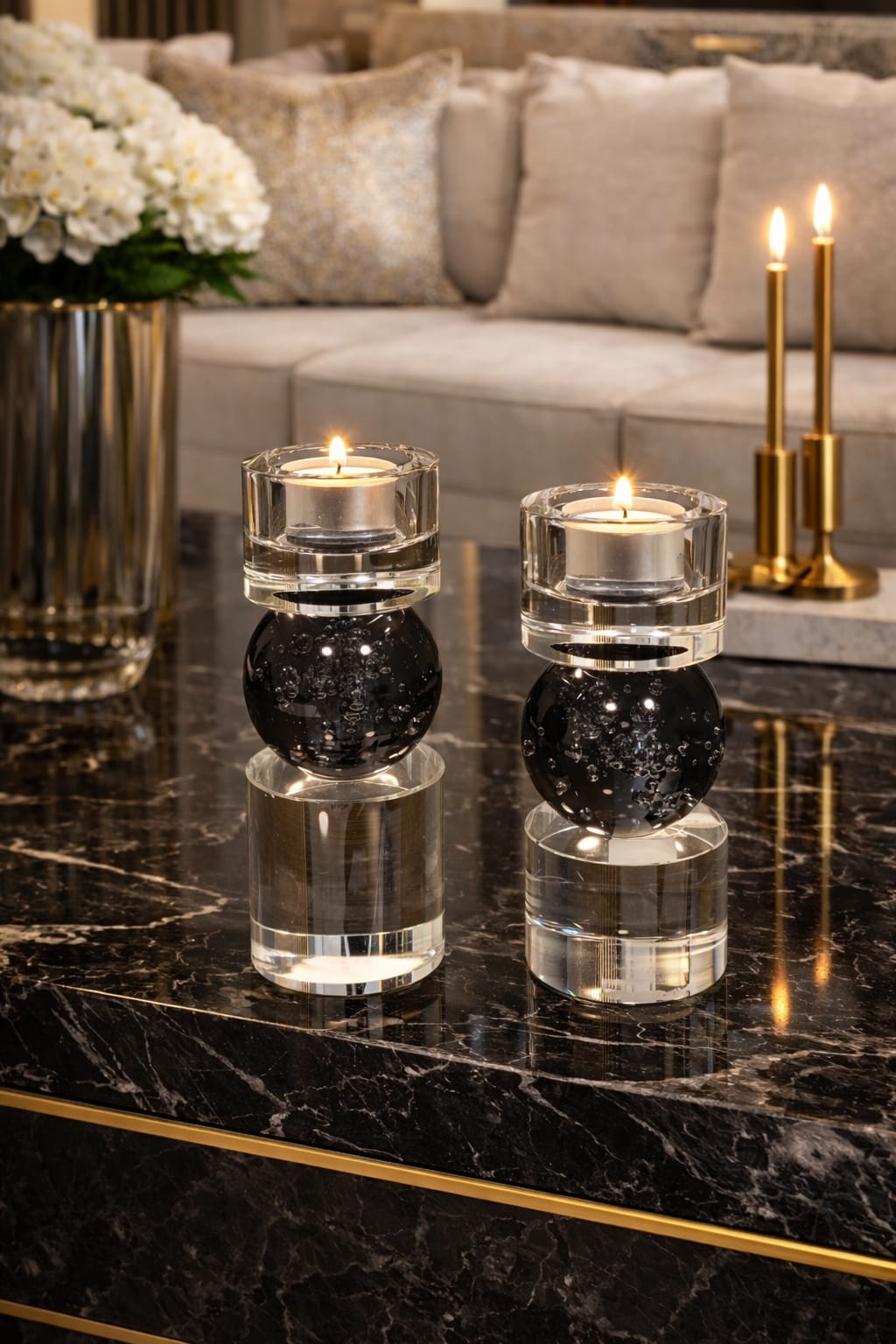 Set of 2 Candle holder cristal with ball in the center