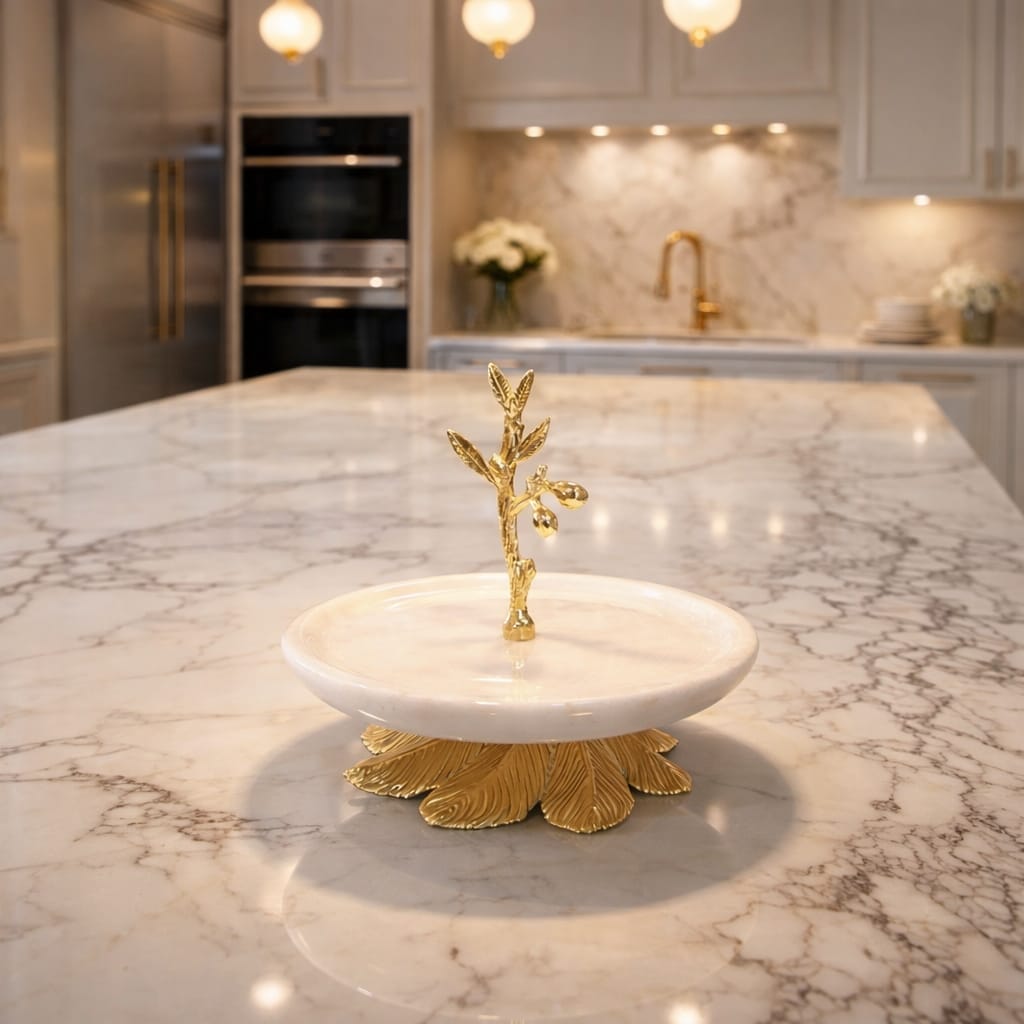 Marble bowl base gold leaves