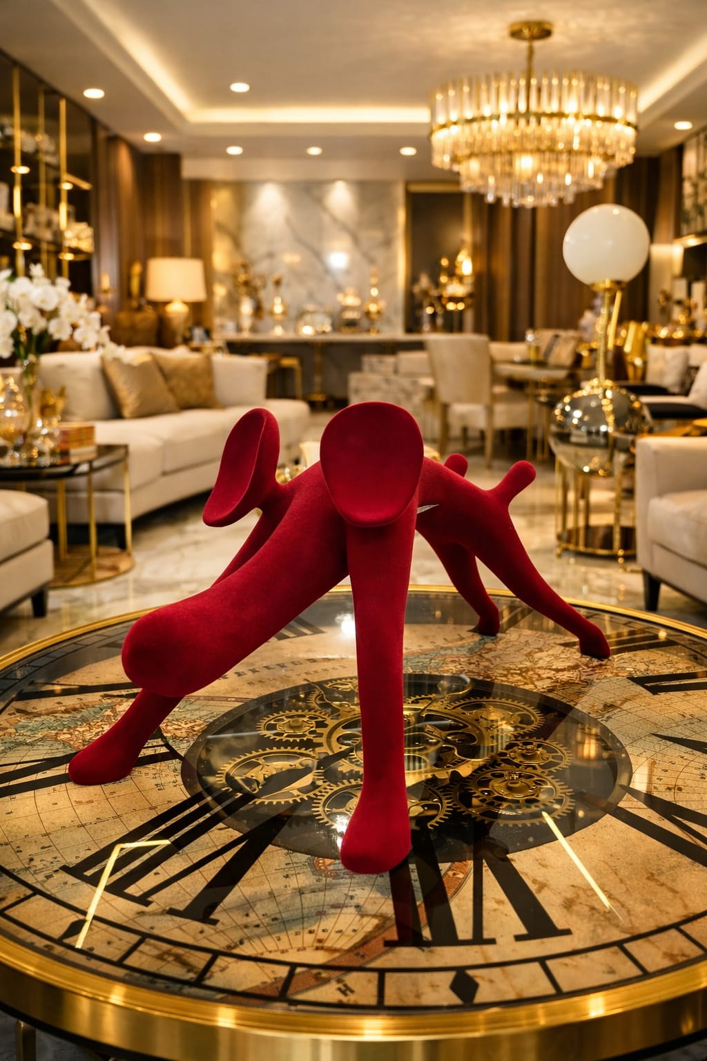 Red velvet dog sculpture