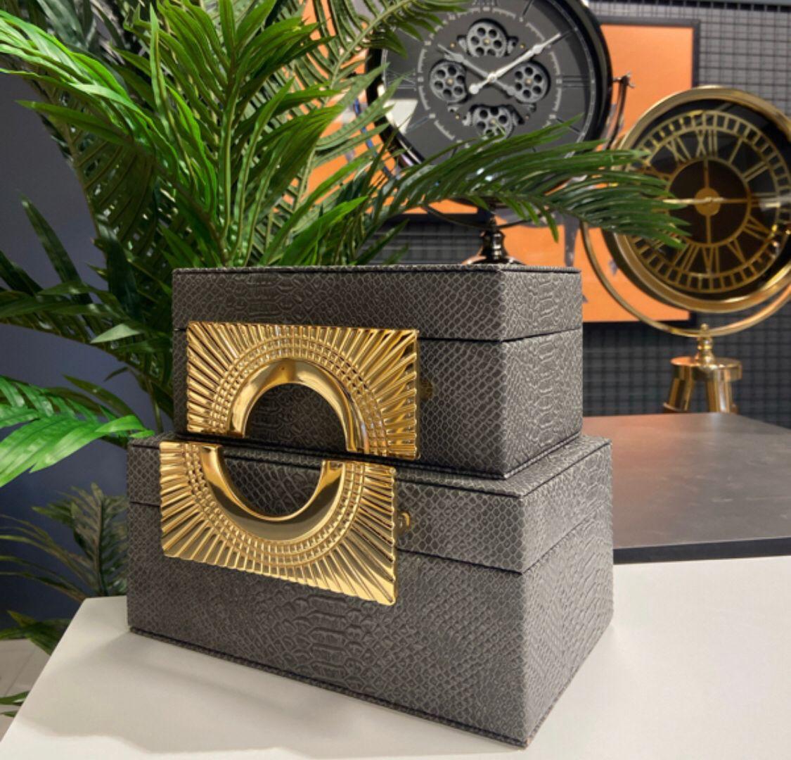 Orange decorative  box with a luxurious gold handle - Image 3