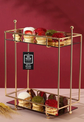 Two-tiered gold mirror tray