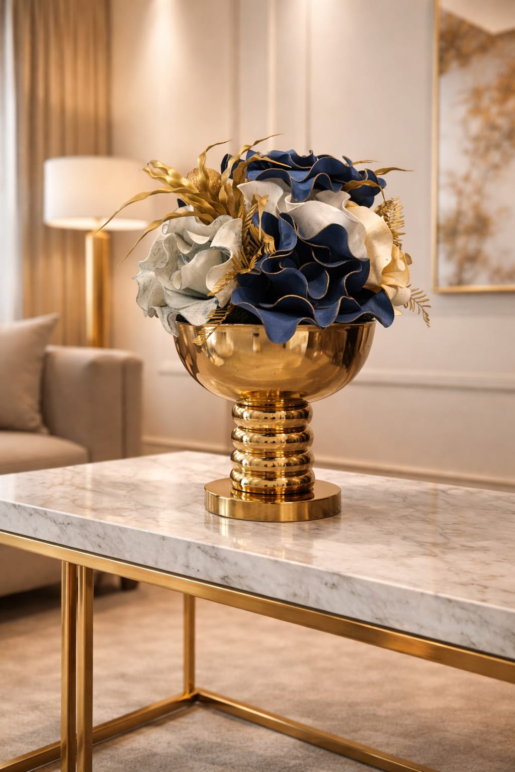Decorative metal compote-style vase