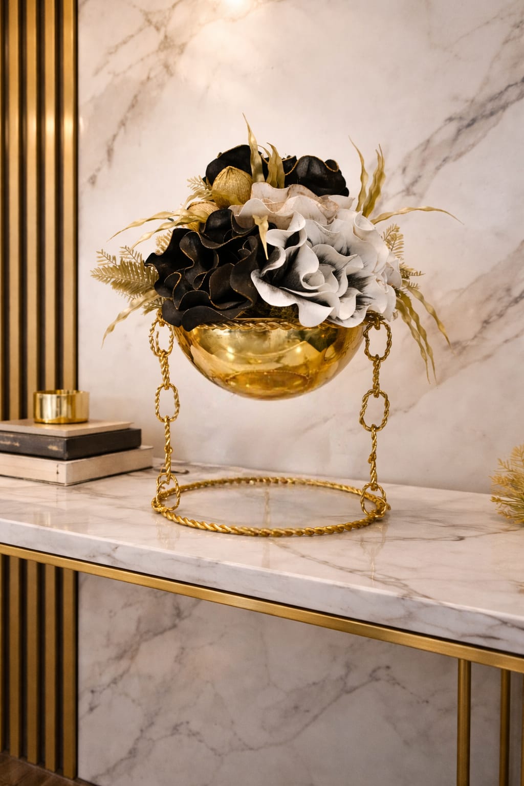 Decorative gold-toned bowel centerpiece on a stand - Image 2
