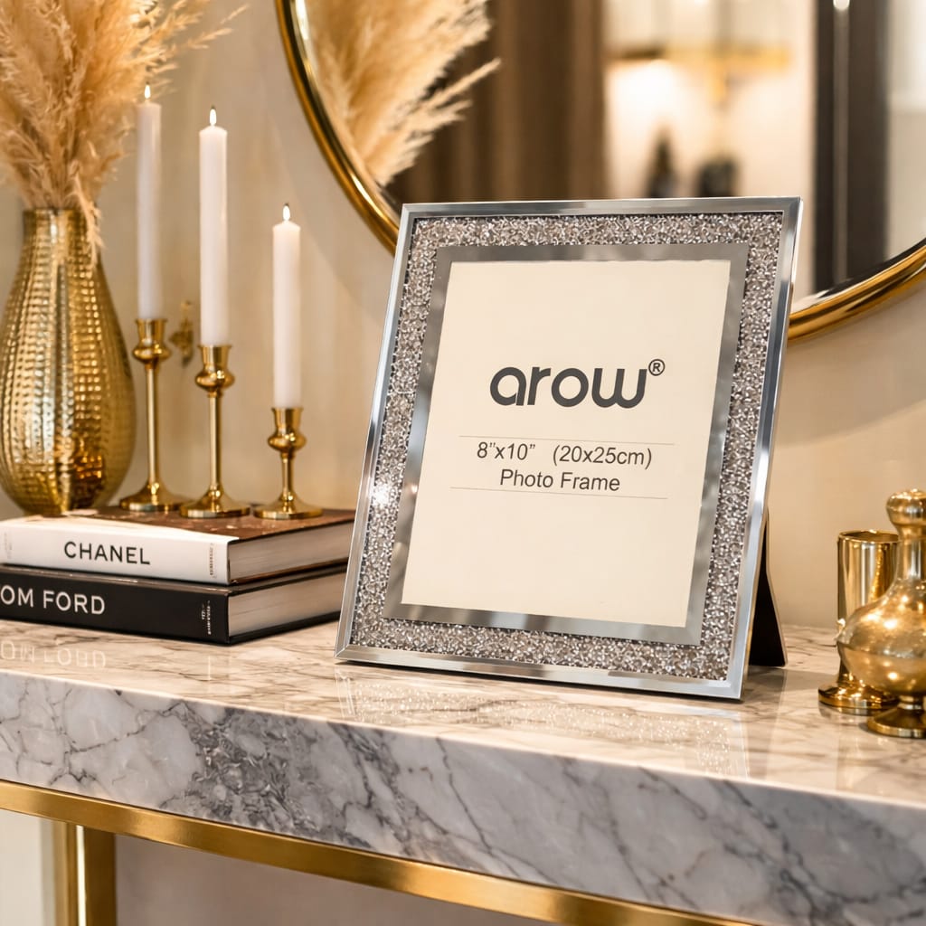 Decorative photo frame featuring a mirrored, crystal-embellished design - Image 2