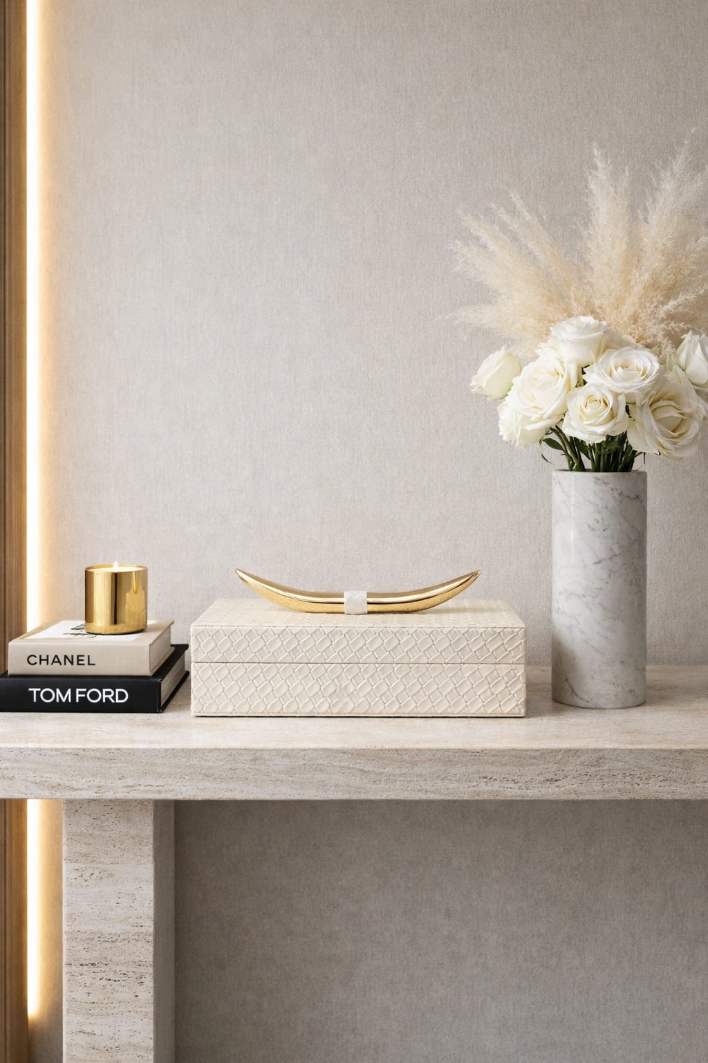 A decorative storage box, which features a textured ivory finish and a distinctive gold-tone horn-shaped handle - Image 2