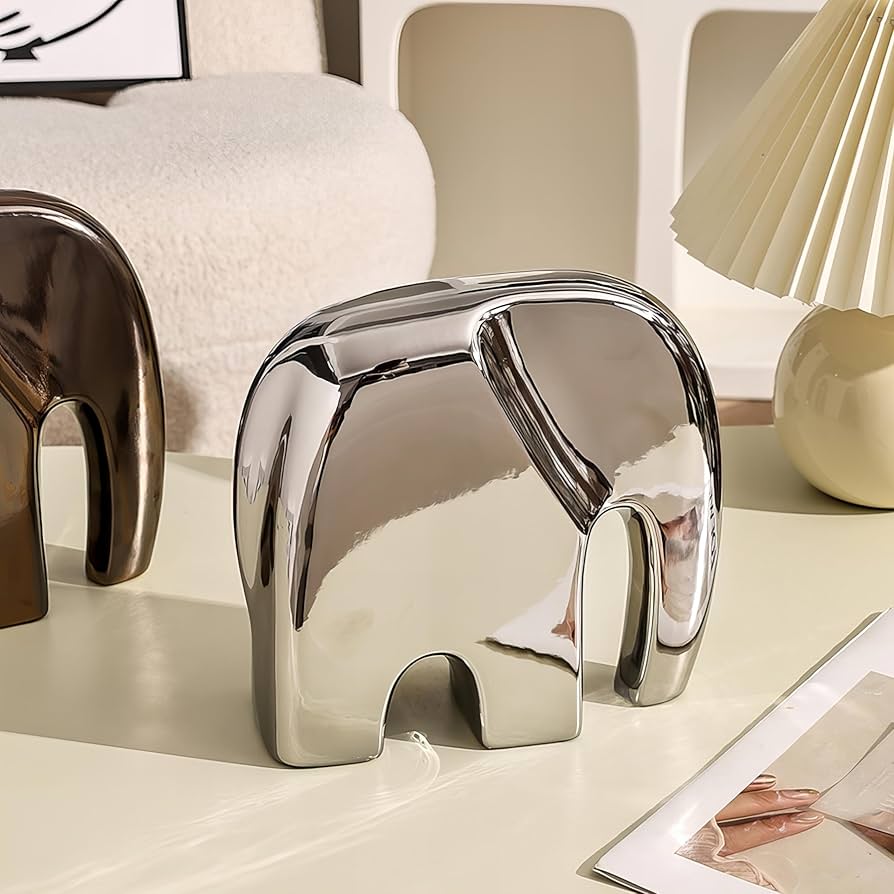 Decorative silver-finished ceramic elephant sculpture