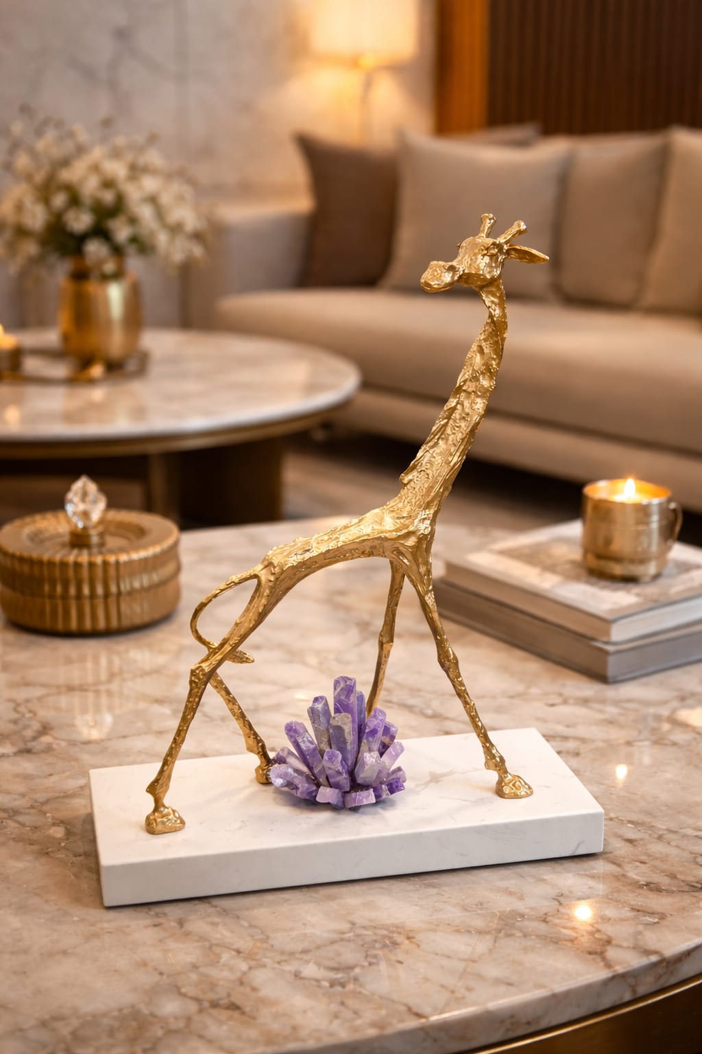Big Gold Deer on White Marble Base - Image 3