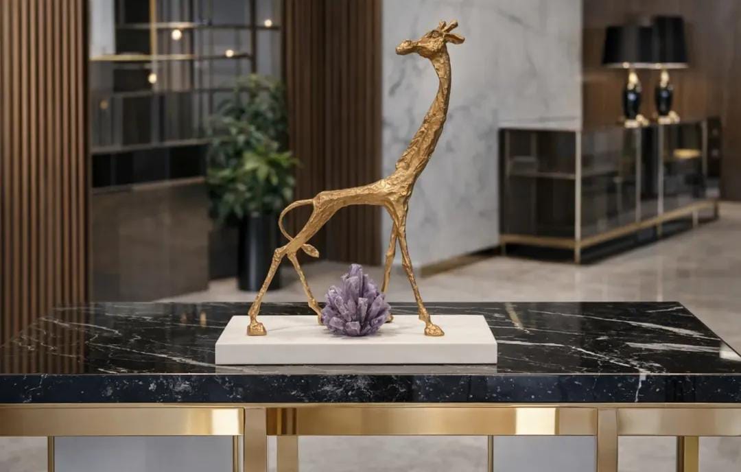 Big Gold Deer on White Marble Base - Image 2