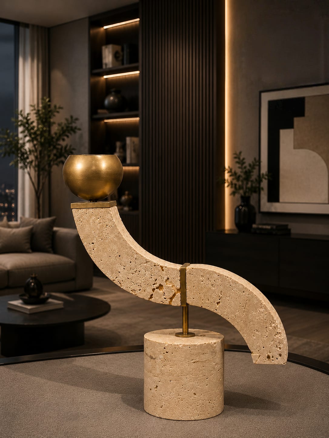 Travertine referred to a balance ball accent