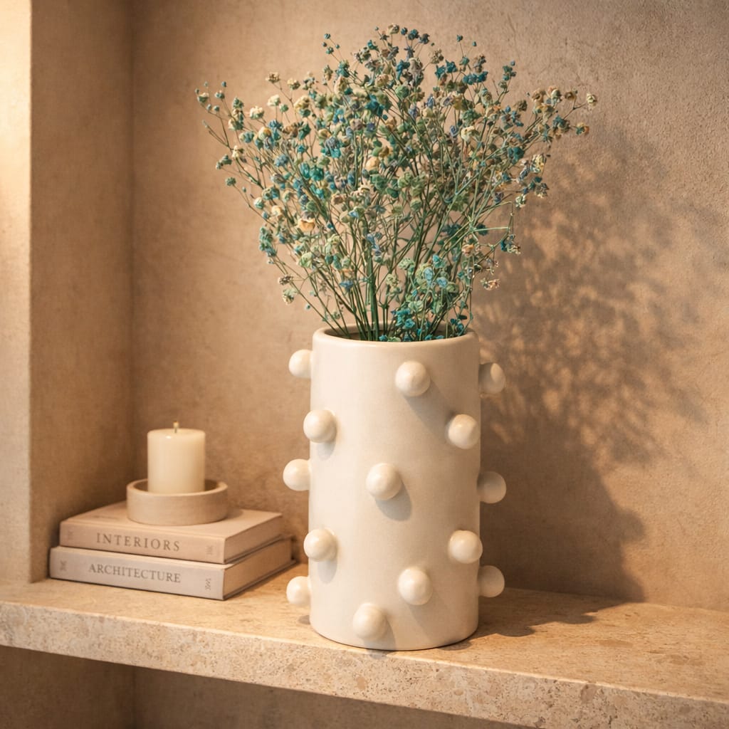 Vase grey with circles on it