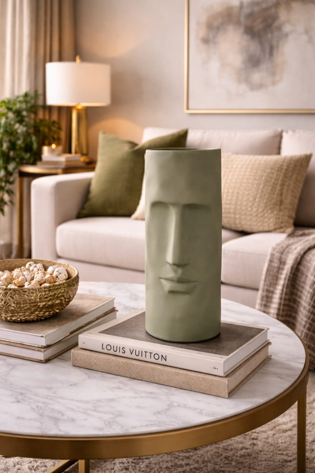Vase green face