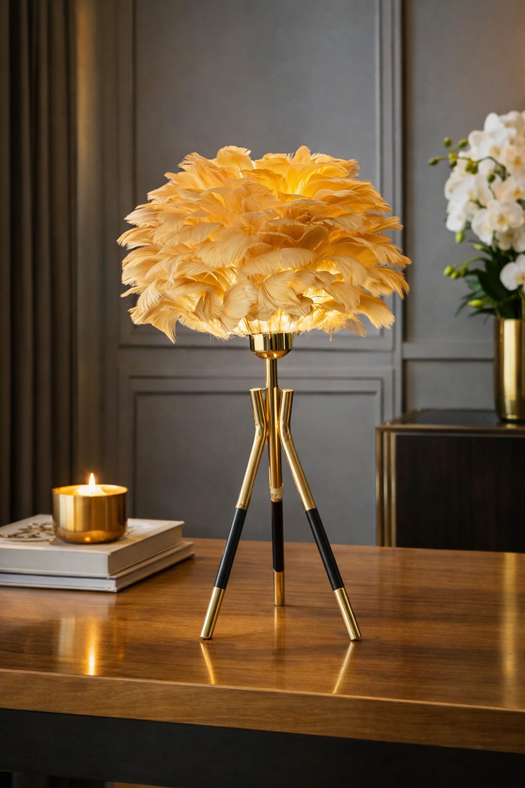 Lighting Feather with golden stand