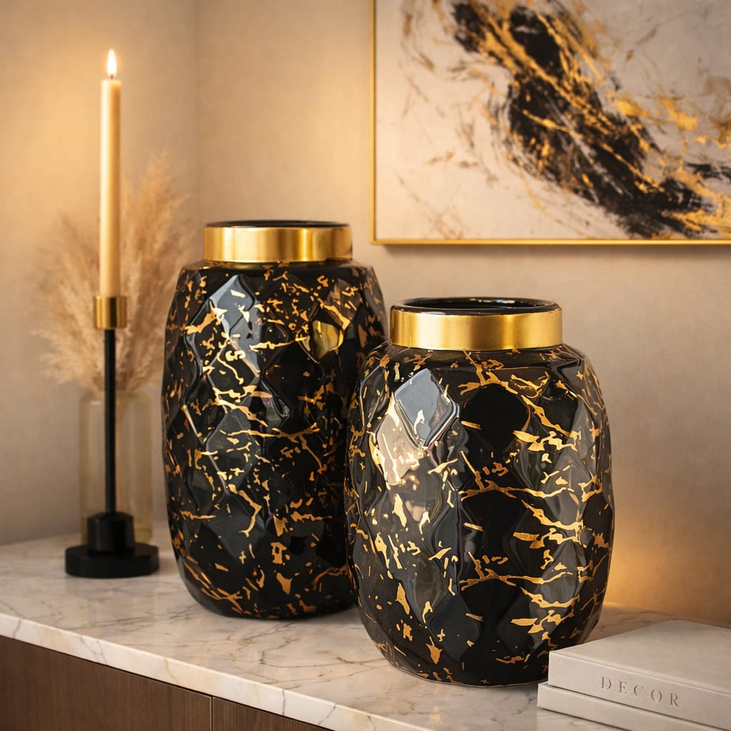 Vase set black and gold