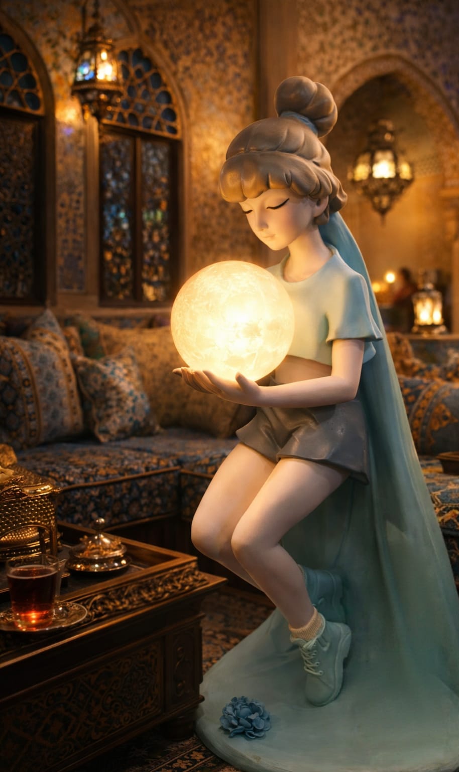 Blue girl with a lighting ball