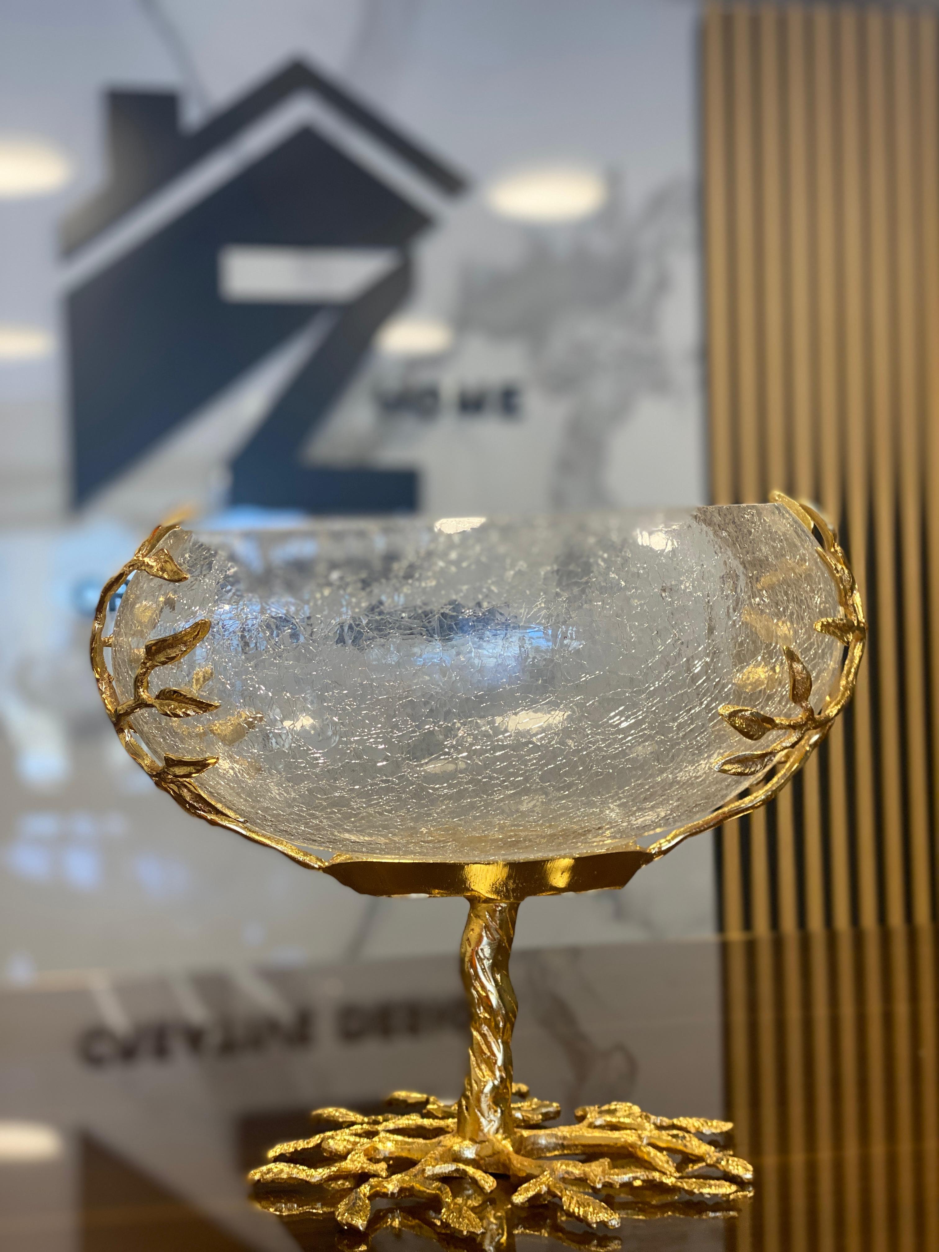 Decorative Glass Bowl with Gold Stand big