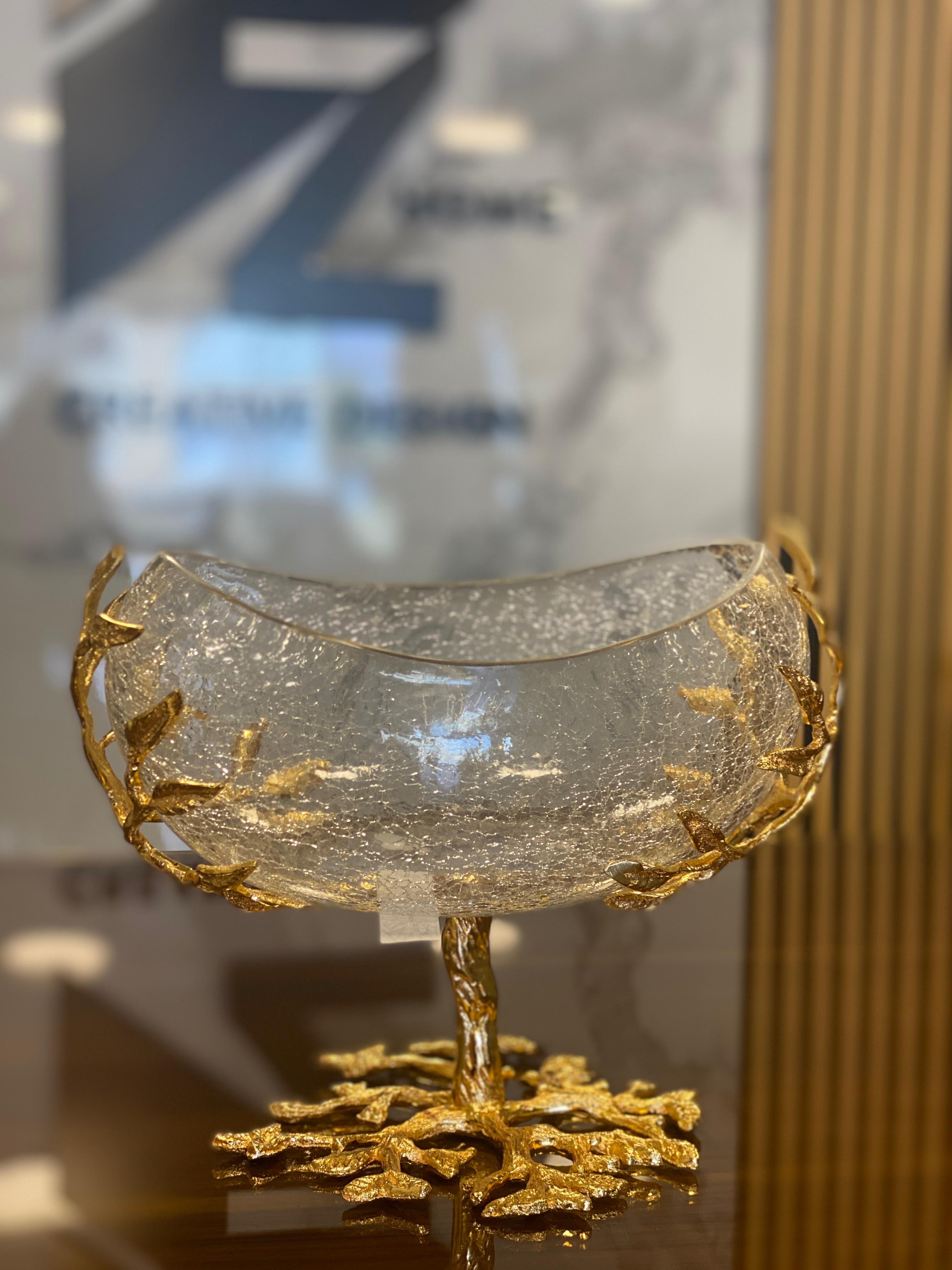 Decorative Glass Bowl with Gold Stand