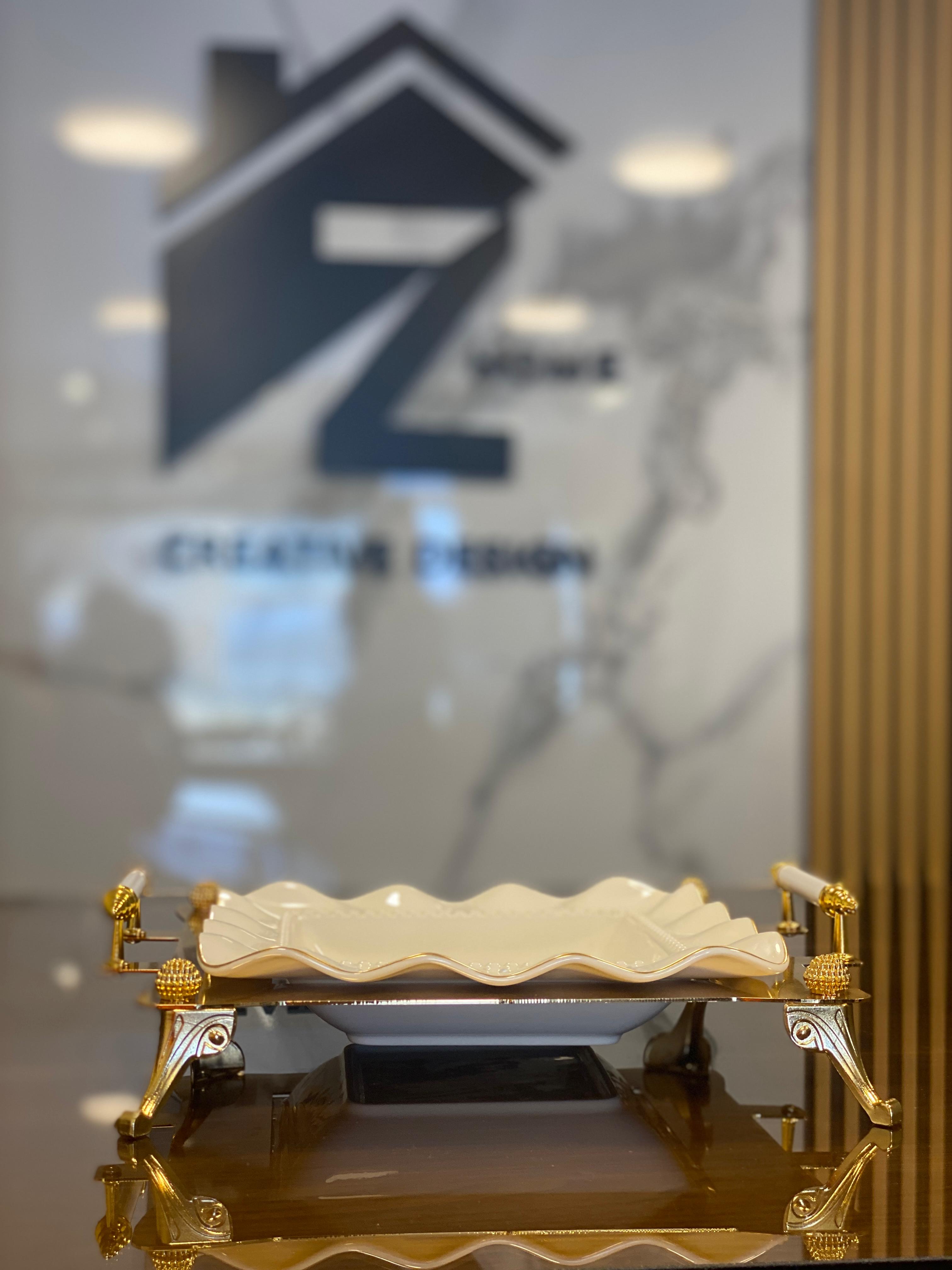 Ceramic Serving Dish with Gold Stand