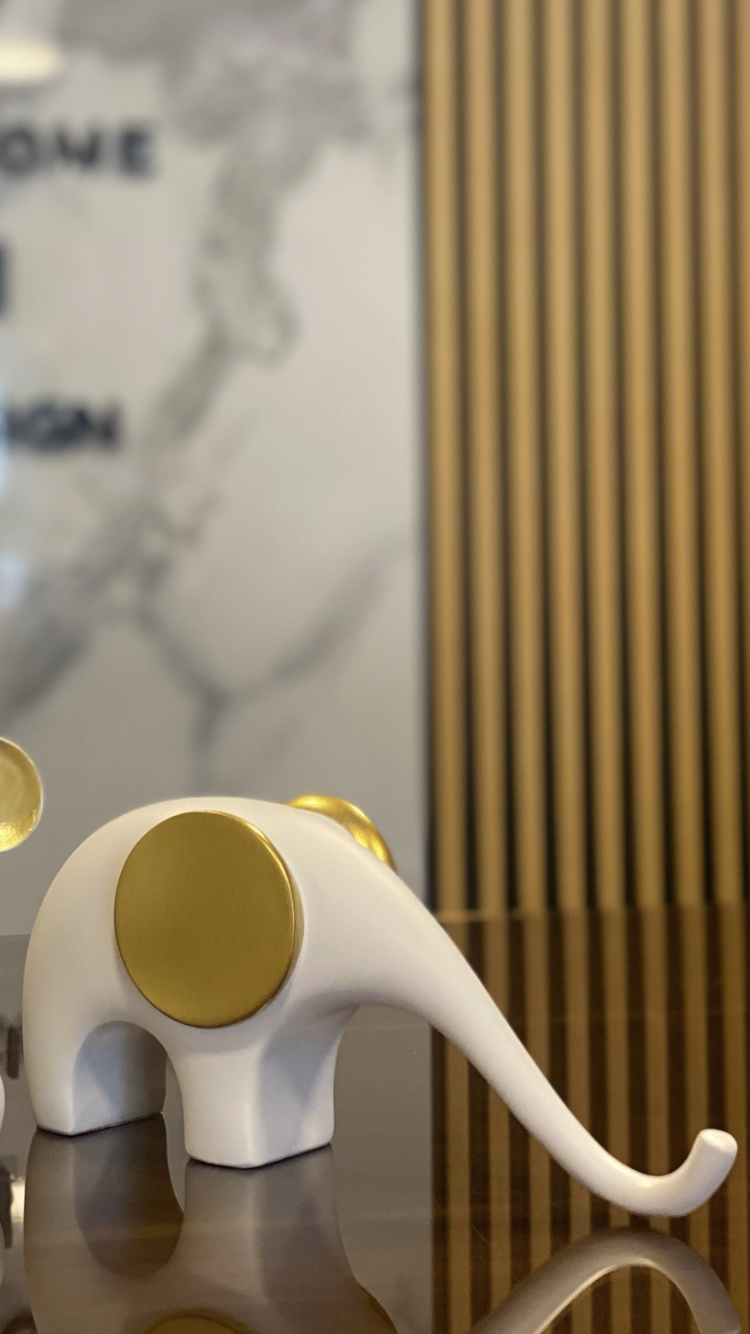 Modern Ceramic Elephant Statue with Gold Accents